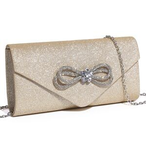 7199 Evening Handbag Shiny Crystal Bow Flap Clutch Purse Wedding Party Prom